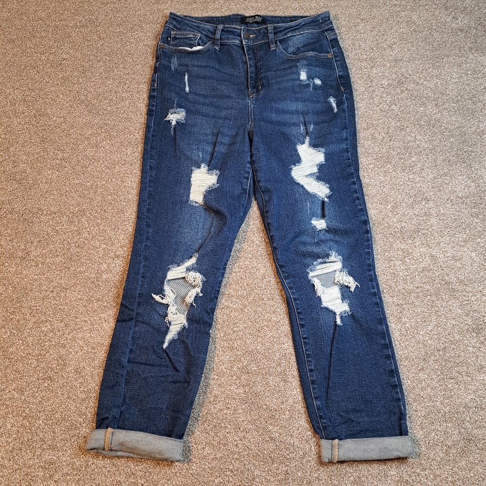 Judy Blue Distressed Boyfriend Fit Jeans Straight Leg